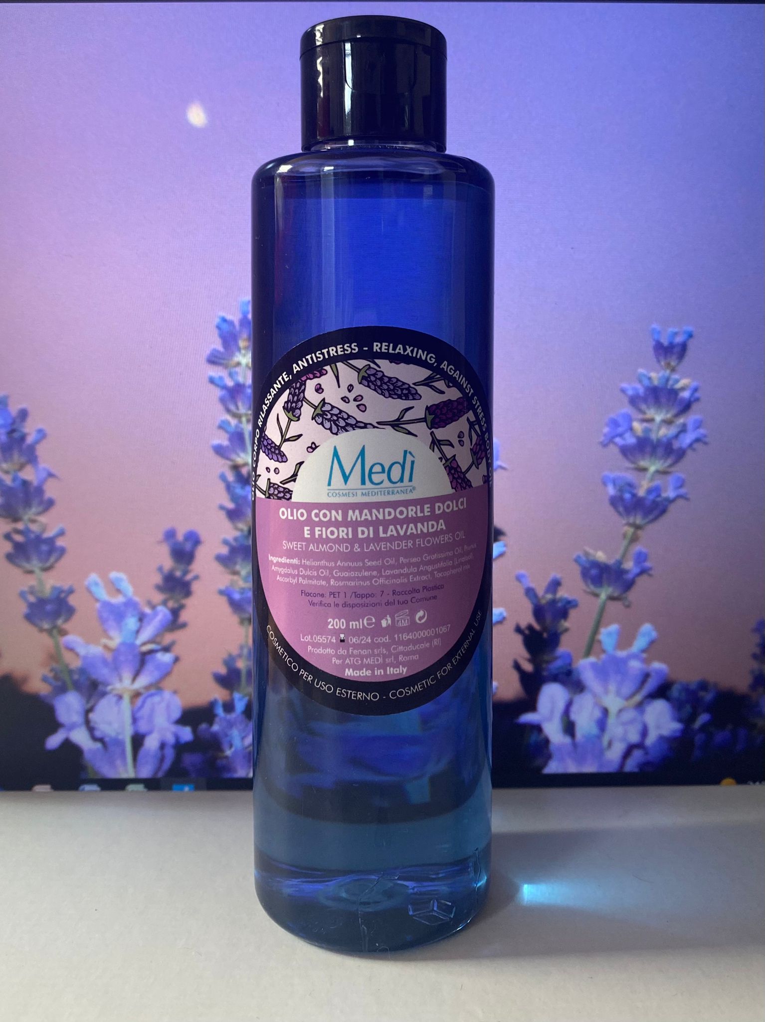 Olio corpo di mandorle dolci con olio essenziale di lavanda - Medì Cosmesi  Mediterranea